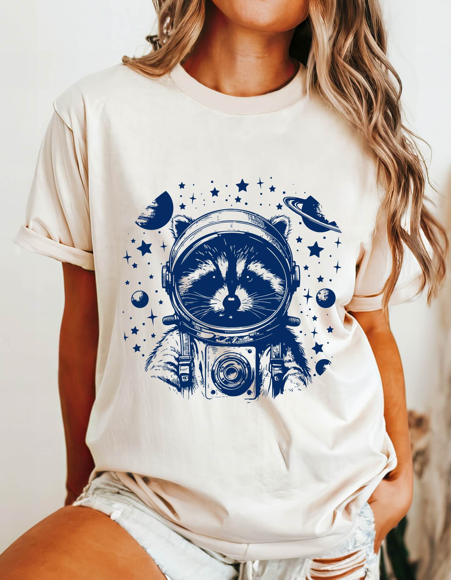 Astronaunt - Raccoon - Animal - Humor - Blue Plastisol Ink - Screen Print T-Shirt Transfer