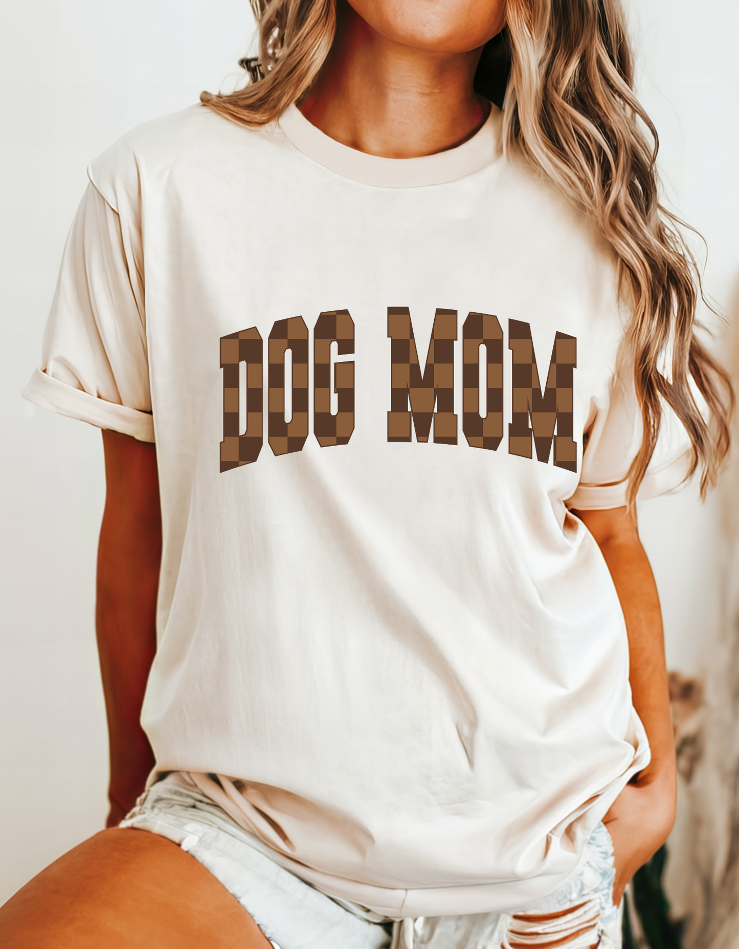 DOG MOM - Trendy Checkered Clear Film Screen Print T-Shirt Transfer