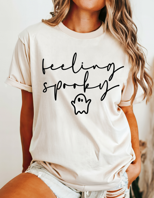 Feeling Spooky - Trendy - Ghost - Halloween - Black Ink - Screen Print T-Shirt Transfer