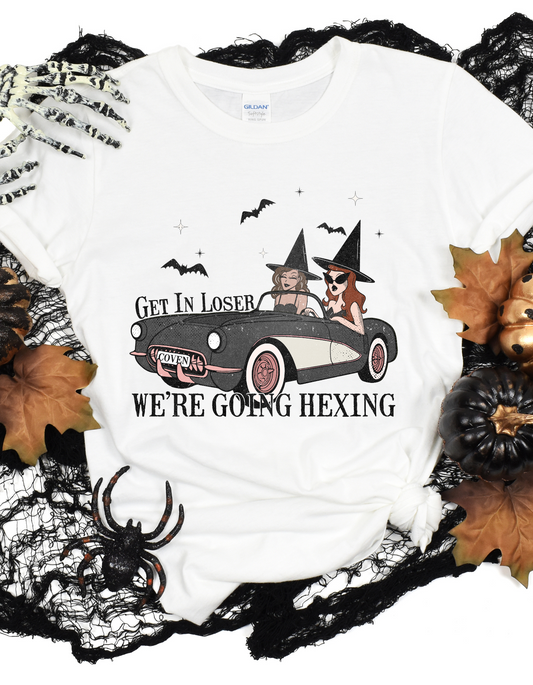 Get In Loser - Going Hexing - Humor - Halloween - Thin Matte Clear Film Screen Print T-Shirt Transfer