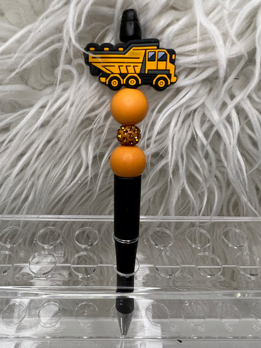 Dump Truck - Construction - Beaded Pen - silicone focal - blk ink