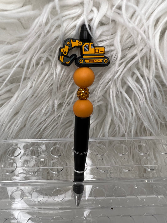 Excavator - Construction - silicone focal - beaded pen - black ink