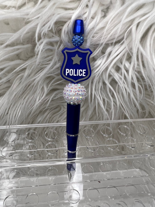 Law Enforcement - Police - Silicone Focal - Beaded Pen - Black Ink