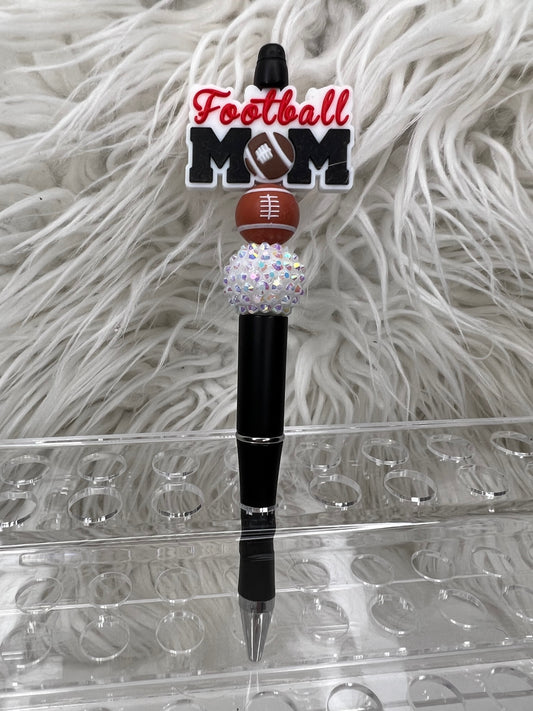 FOOTBALL MOM - Sports - Silicone Focal - Beaded Pen - Black Ink