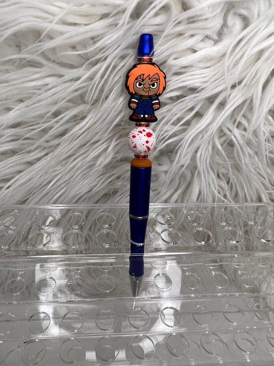 CHUCKY - Halloween - Silicone Focal - Beaded Pen - Black Ink