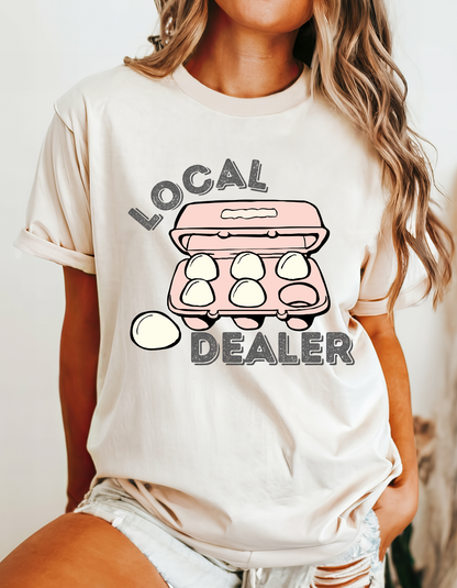 Local Dealer - Eggs - Farm Raised - Trendy Clear Film Screen Print T-Shirt Transfer