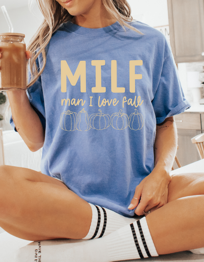 M.I.L.F - Man I Love Fall - Light Tan Plastisol Screen Print T-Shirt Transfer