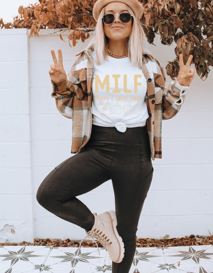 M.I.L.F - Man I Love Fall - Light Tan Plastisol Screen Print T-Shirt Transfer