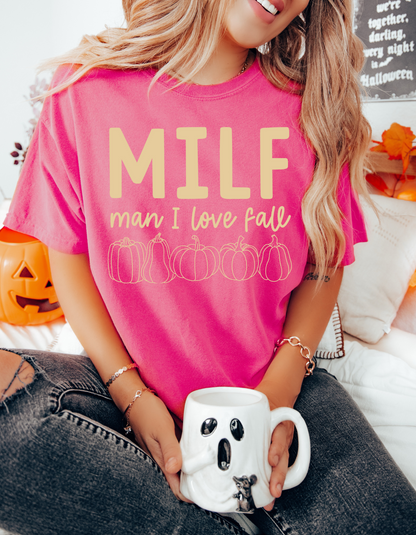 M.I.L.F - Man I Love Fall - Light Tan Plastisol Screen Print T-Shirt Transfer