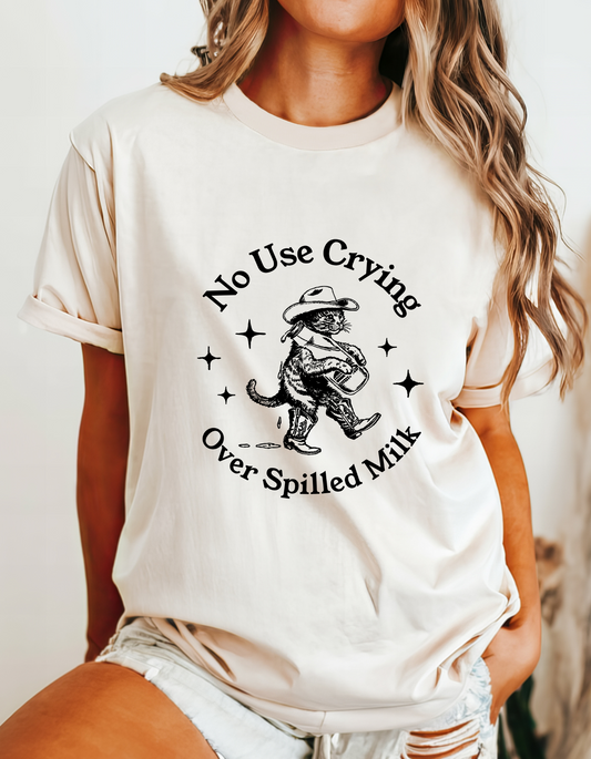 No Crying Over Spilled Milk - Black Plastisol Ink - Screen Print T-Shirt Transfer