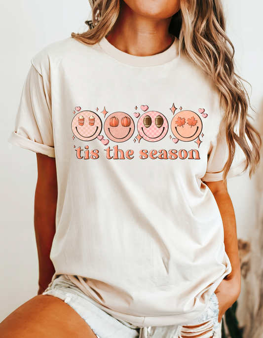 Tis the Season - Smiley - Happy face - Fall - Football - Trendy - Clear Film Screen Print T-Shirt Transfer