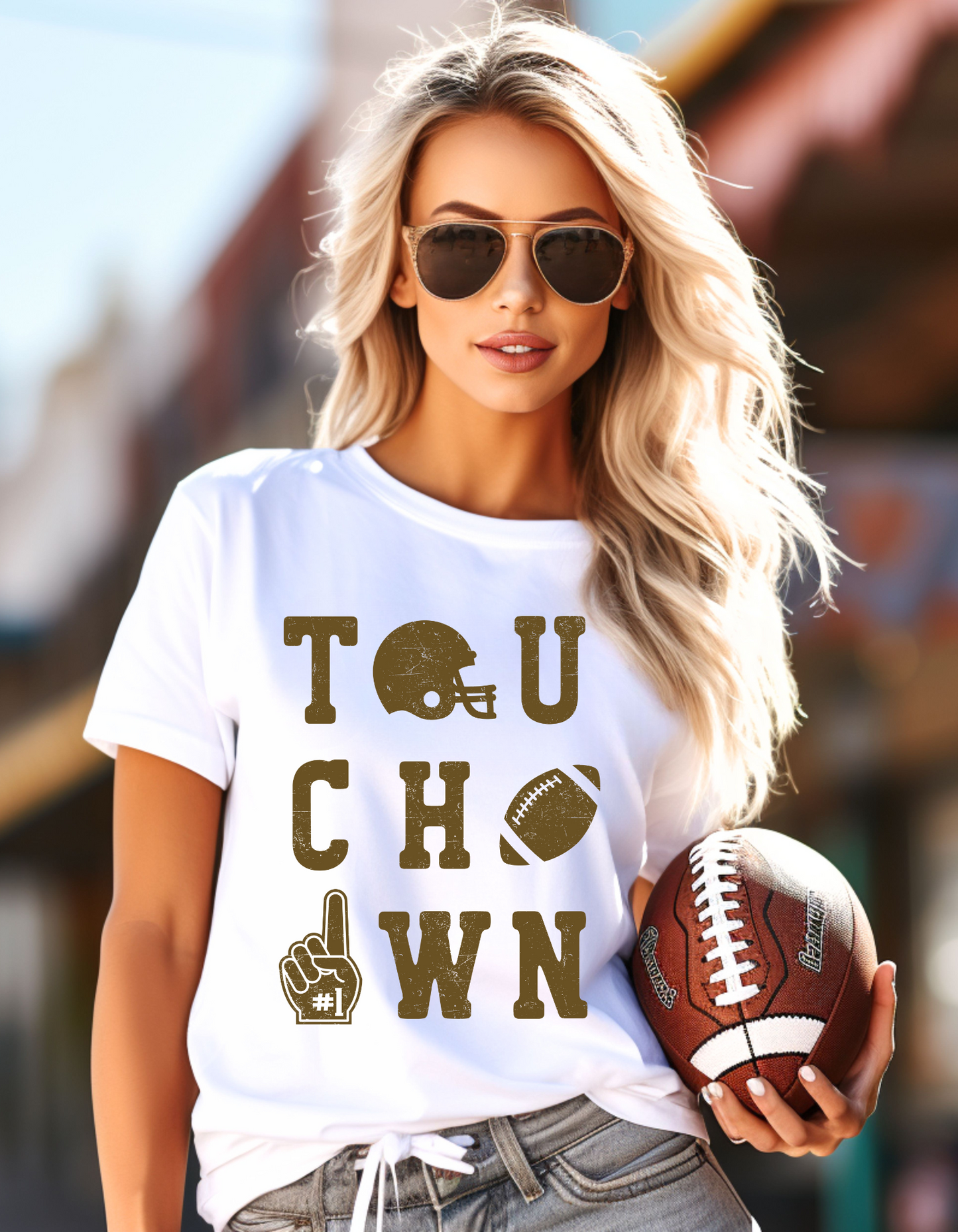 Touchdown - Football - Sports - Trendy - Doe Brown Ink - Screen Print T-Shirt Transfer