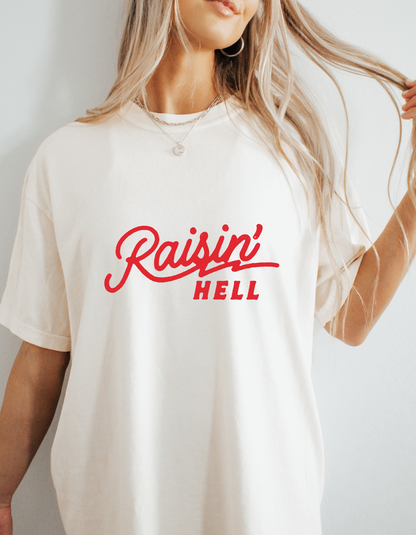 Raisin Hell - Trendy Statement - Red Plastisol Ink - Screen Print T-Shirt Transfer