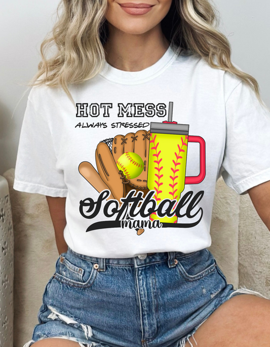 Hot Mess - Softball - Mama - Thin Matte Clear Film Screen Print T-Shirt Transfer