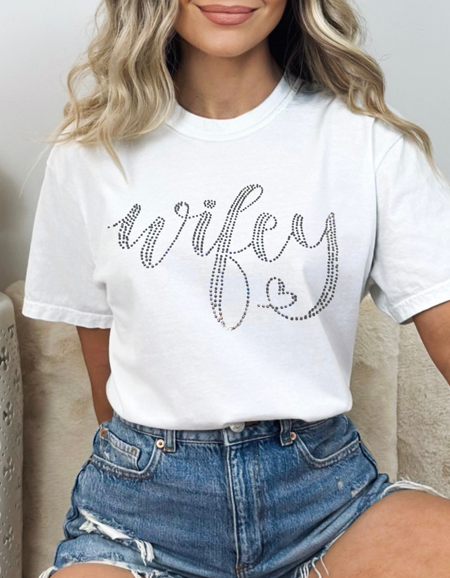 Wifey - Crystal - Rhinestone = Screen Print T-Shirt Transfer