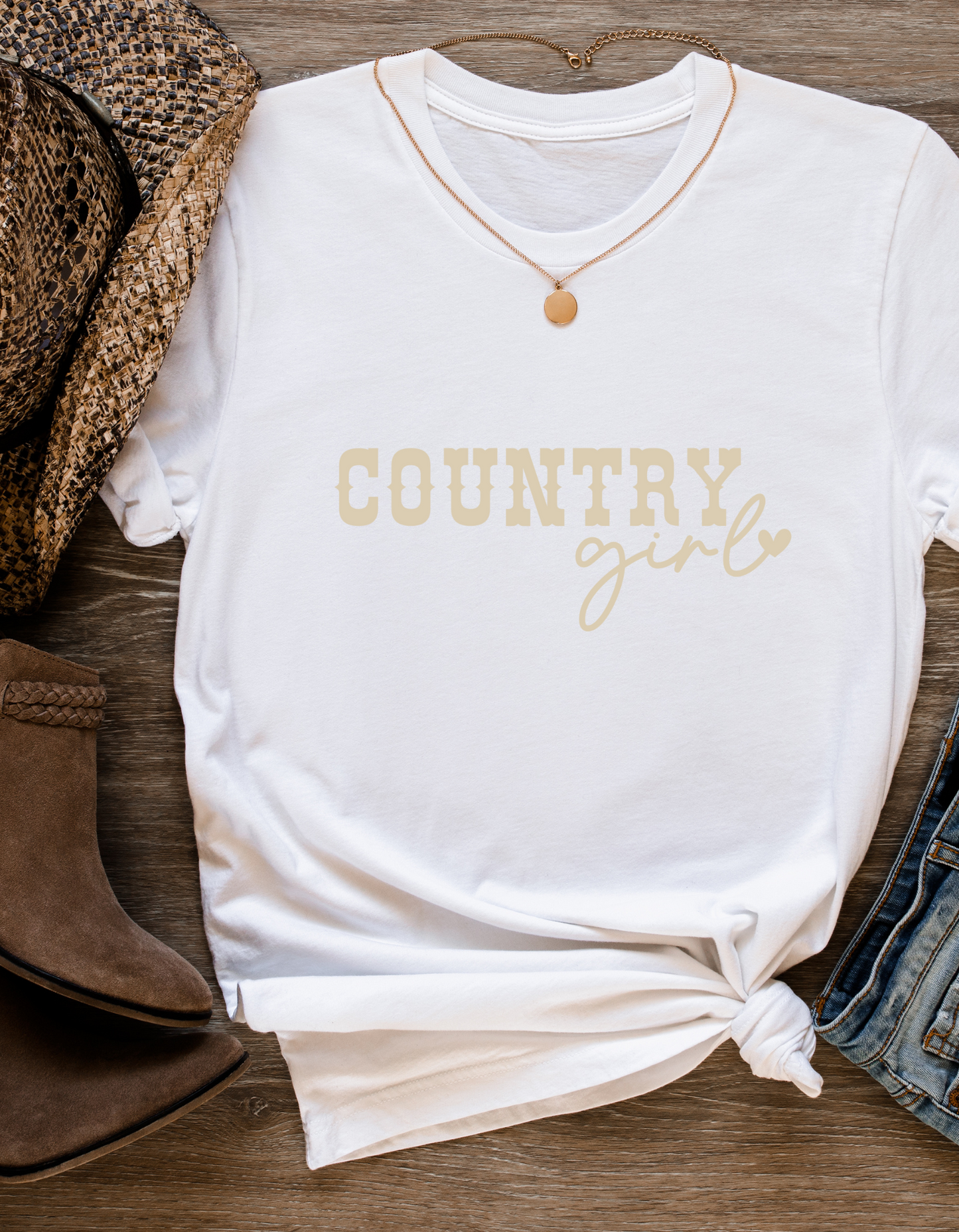 Country Girl - Trendy Statement - Beige Plastisol Ink Screen Print T-Shirt Transfer