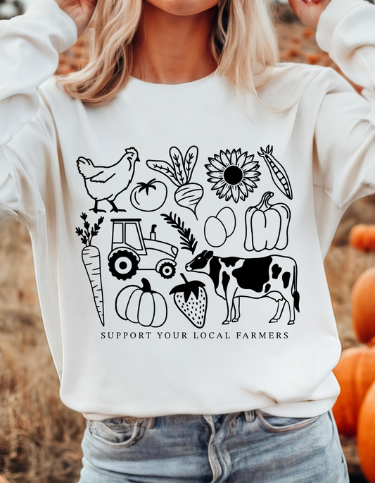 Support a Local Farmer - Agriculture - Animals - Vegetables - Black Plastisol Ink Screen Print T-Shirt Transfer