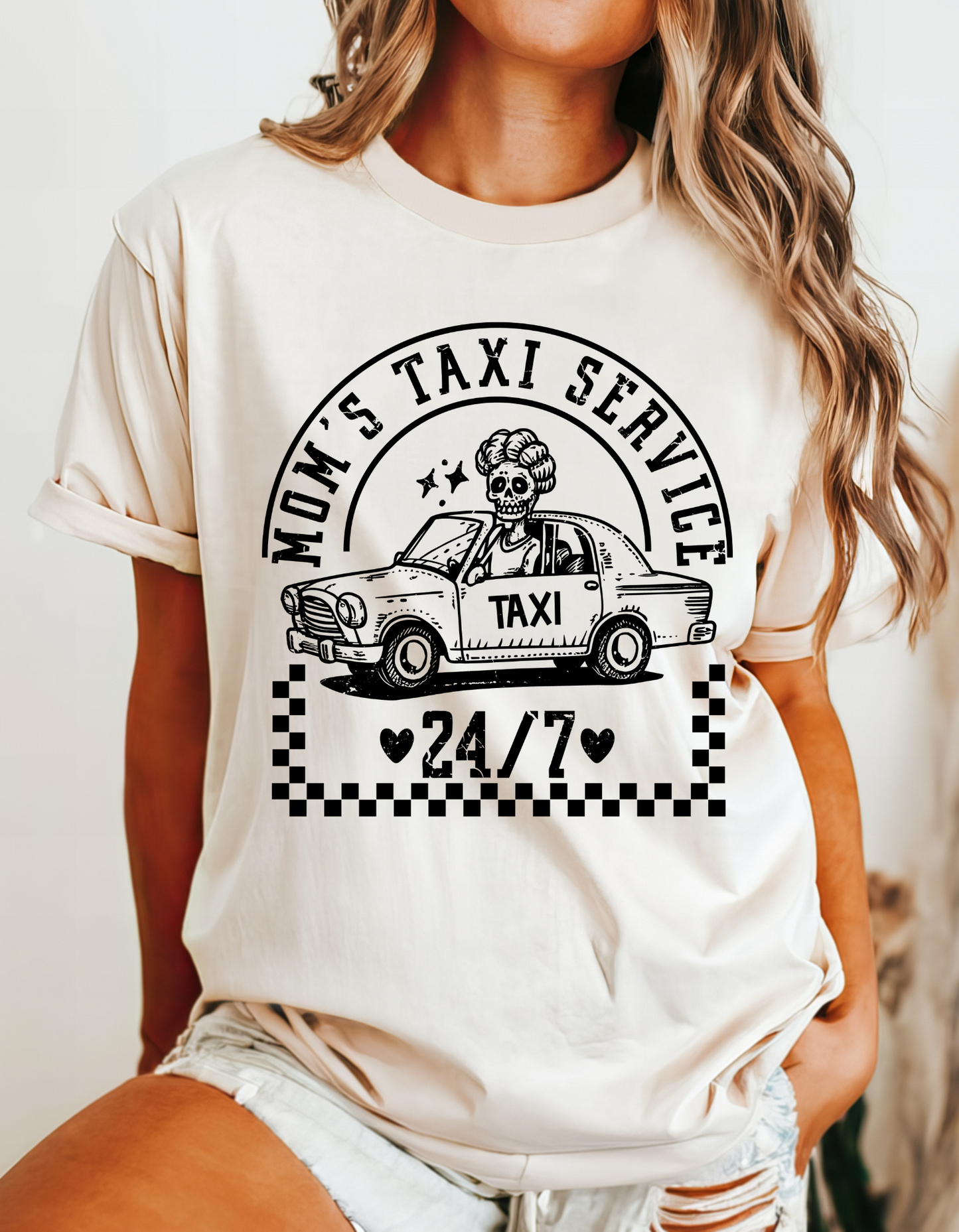 Moms Taxi - Humor - Trendy - Black Plastisol Ink - Screen Print T-Shirt Transfer